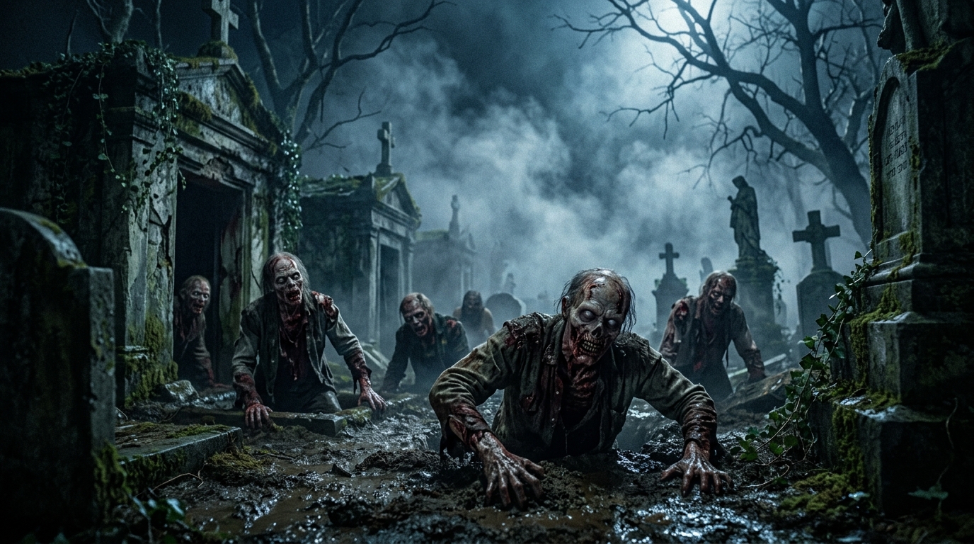 Visceral Rotting Zombie Horde Rising from Crypt in Lexington